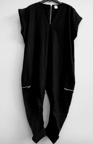 THE BIG ZIP LINEN JUMPSUIT JET BLACK