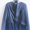 The contrast collar double vent luxury leather box blazer.